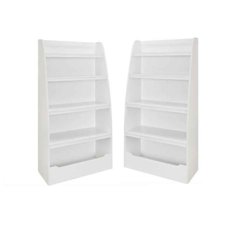 Home Square 4-shelf Wood Bookcase Set in White (Set of 2)