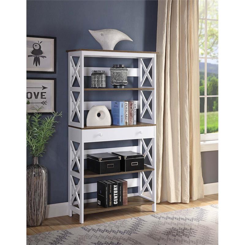 Home Square 5 Tier Shelf Driftwood Bookcase Set in White (Set of 2)