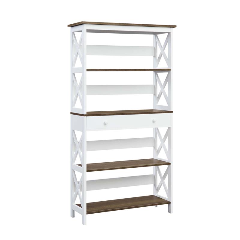 Home Square 5 Tier Shelf Driftwood Bookcase Set in White (Set of 2)