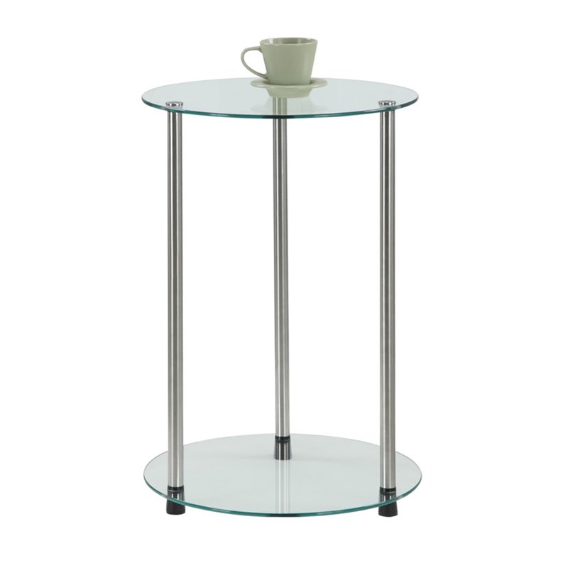 Home Square 2 Piece Designs2Go Round End Table with Glass Shelves Set in  Clear