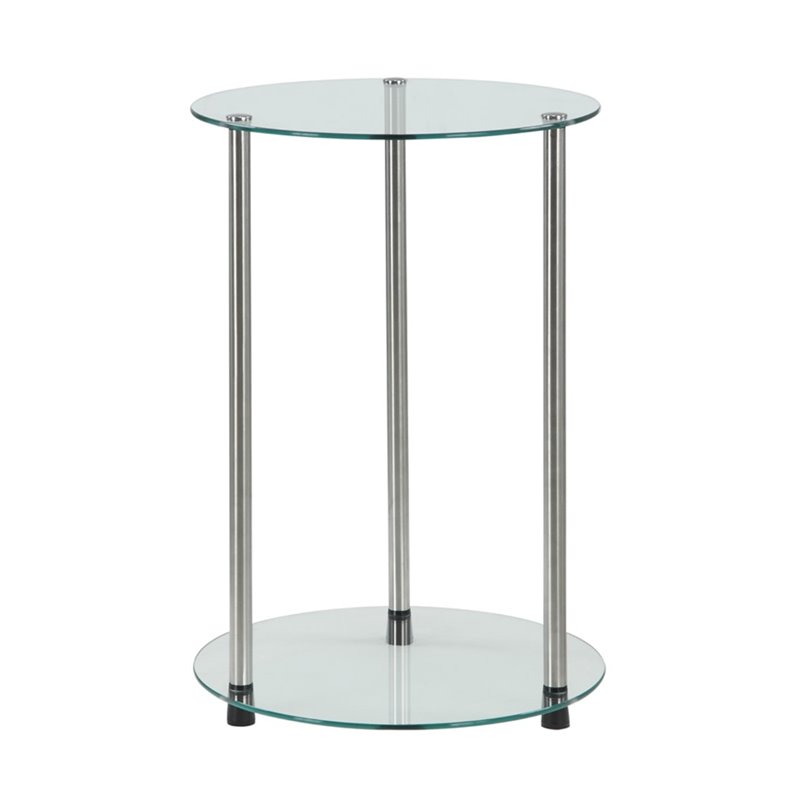 Home Square 2 Piece Designs2Go Round End Table with Glass Shelves Set in  Clear