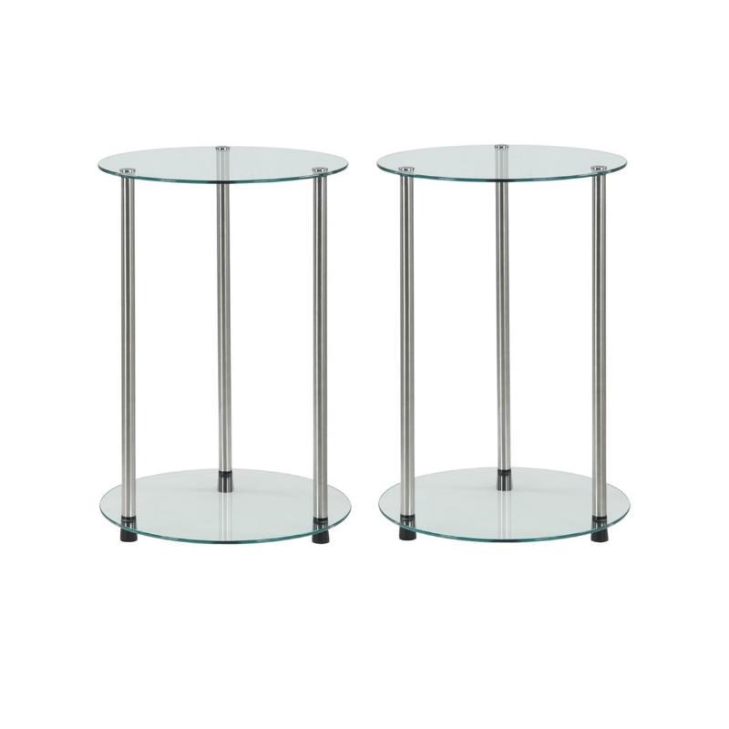 Home Square 2 Piece Designs2Go Round End Table with Glass Shelves Set in  Clear