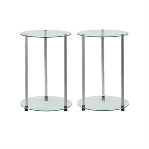 Home Square 2 Piece Designs2Go Round End Table with Glass Shelves Set in  Clear