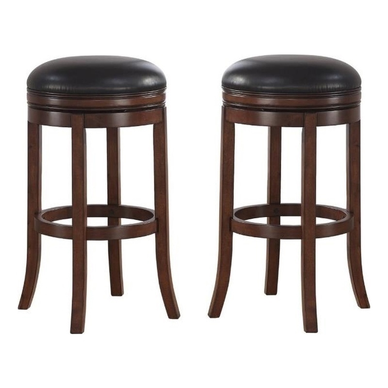 Home Square 2 Piece Extra Tall Wood Bar Stool Set in Brown Walnut and Java