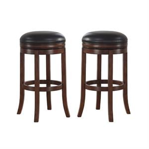 Home Square 2 Piece 26&quot Backless Tall Bar Stool Set in Medium Walnut and Java