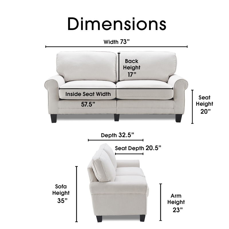 Home Square 2 Piece Contemporary Polyester Fabric Sofa Set in Cream