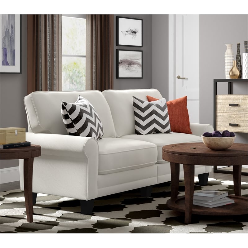 Home Square 2 Piece Contemporary Polyester Fabric Sofa Set in Cream