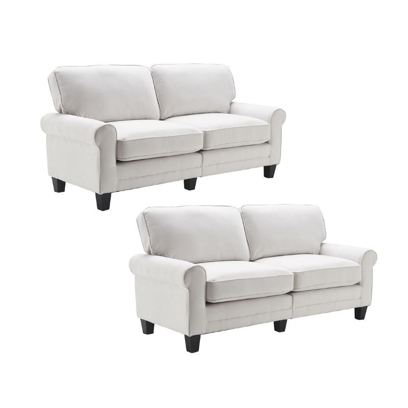Home Square 2 Piece Contemporary Polyester Fabric Sofa Set in Cream