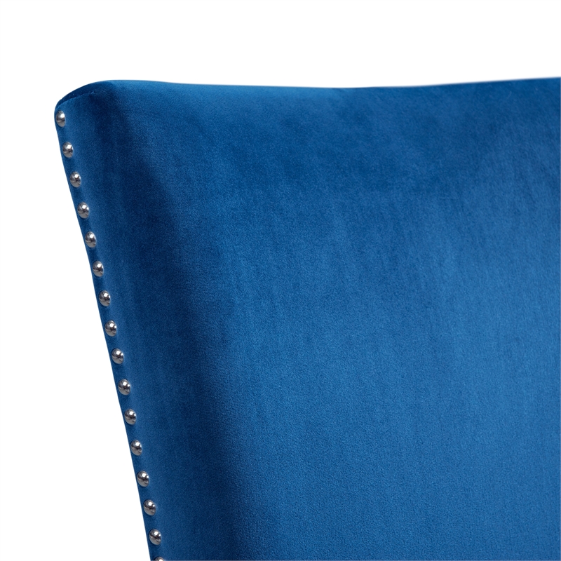 Home Square 2 Piece Velvet Fabric Side Chair Set in Blue