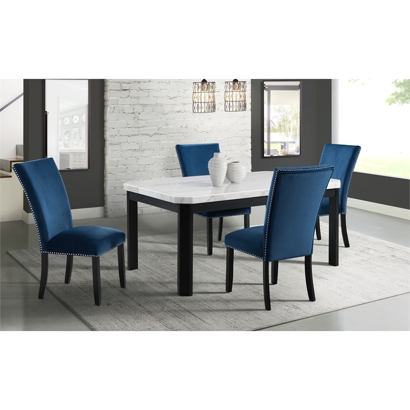 Home Square 2 Piece Velvet Fabric Side Chair Set in Blue