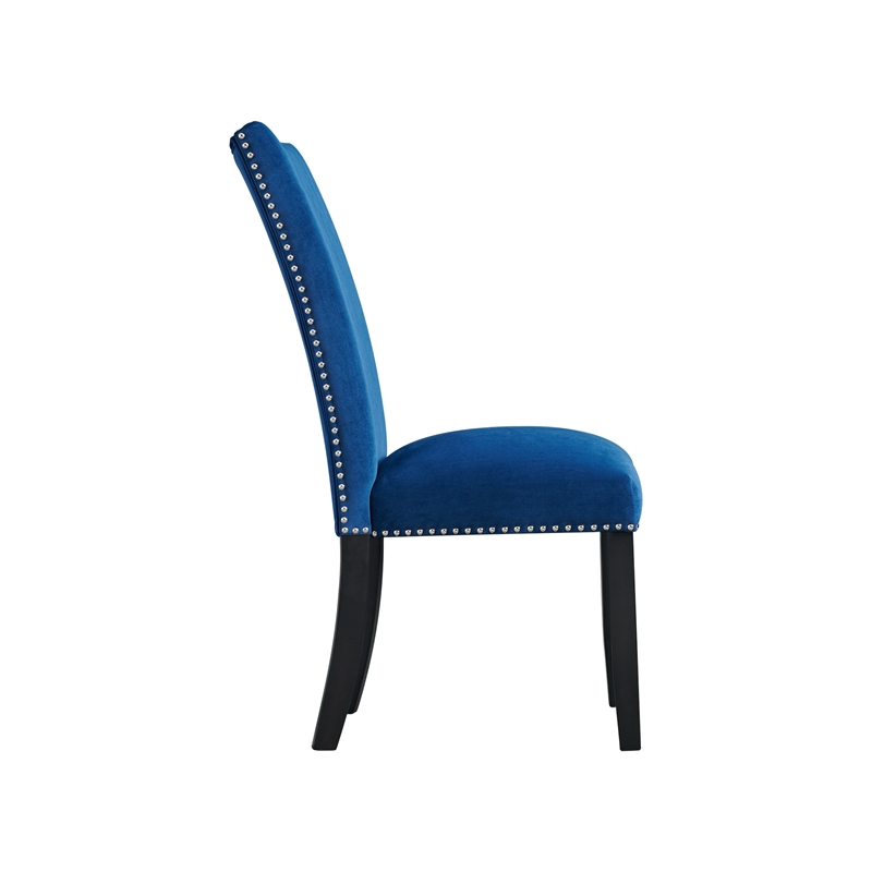 Home Square 2 Piece Velvet Fabric Side Chair Set in Blue