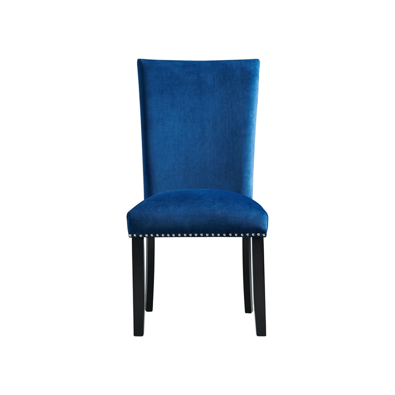 Home Square 2 Piece Velvet Fabric Side Chair Set in Blue