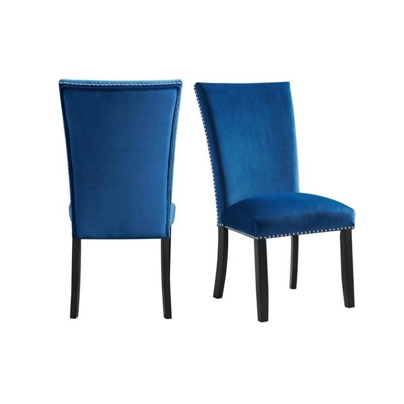 Home Square 2 Piece Velvet Fabric Side Chair Set in Blue