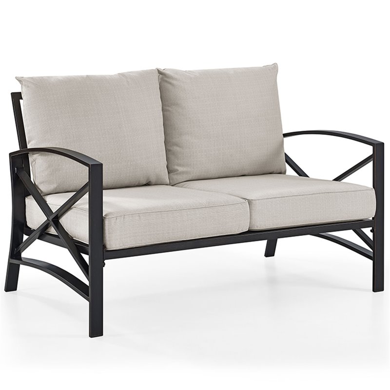 Home Square 2 Piece Metal Patio Loveseat Set in Oil Bronze and Oatmeal