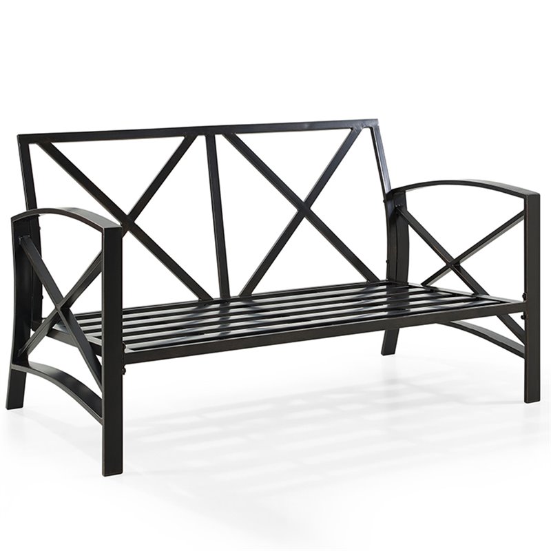 Home Square 2 Piece Metal Patio Loveseat Set in Oil Bronze and Oatmeal