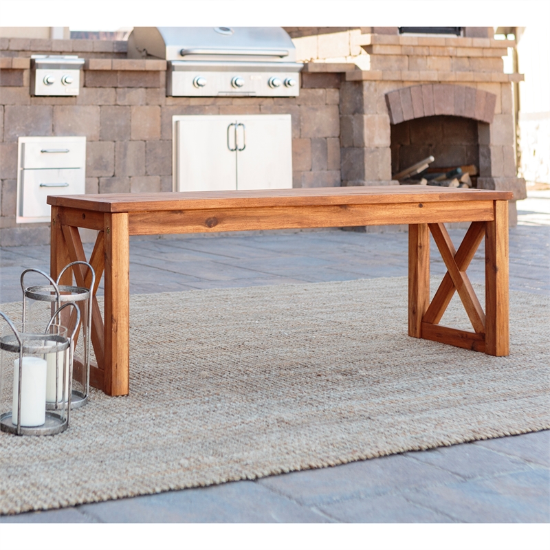 Home Square 2 Piece X-Frame Patio Bench Set in Brown