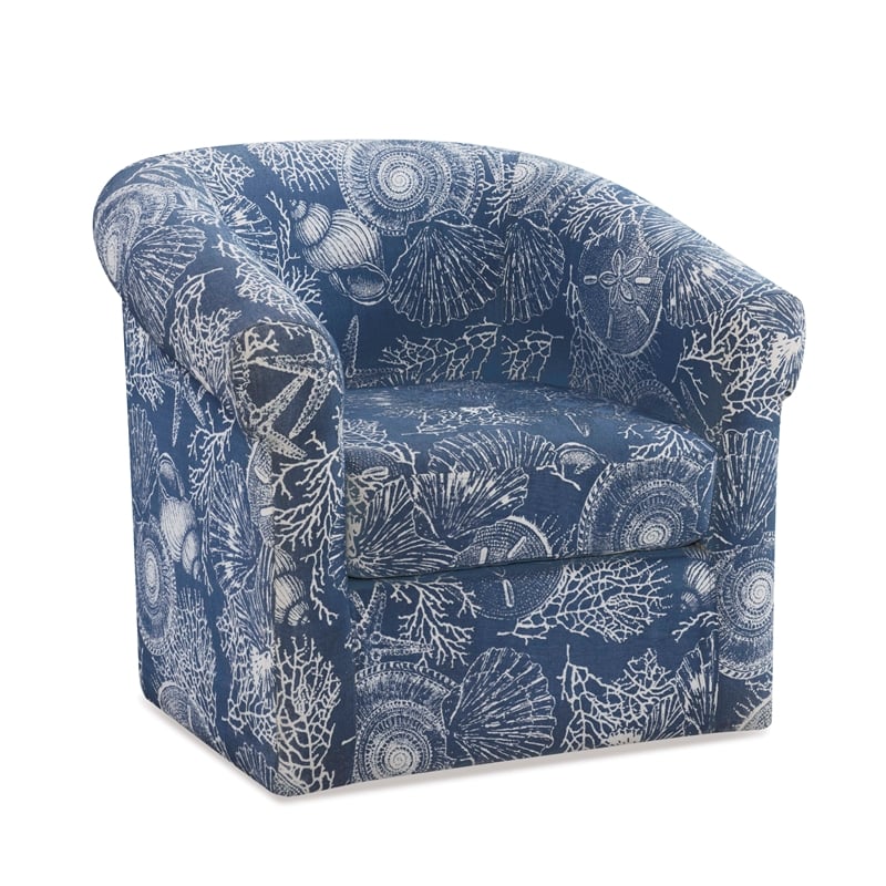 Home Square 2 Piece Swivel Coastal Wood Upholstered Club Chair Set in Blue