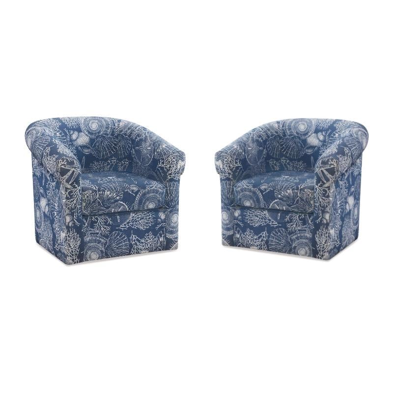 Home Square 2 Piece Swivel Coastal Wood Upholstered Club Chair Set in Blue