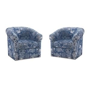 Home Square 2 Piece Swivel Coastal Wood Upholstered Club Chair Set in Blue