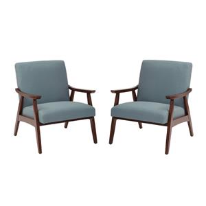 Home Square 2 Piece Fabric Chair with Medium Espresso Frame Set in Sea Blue