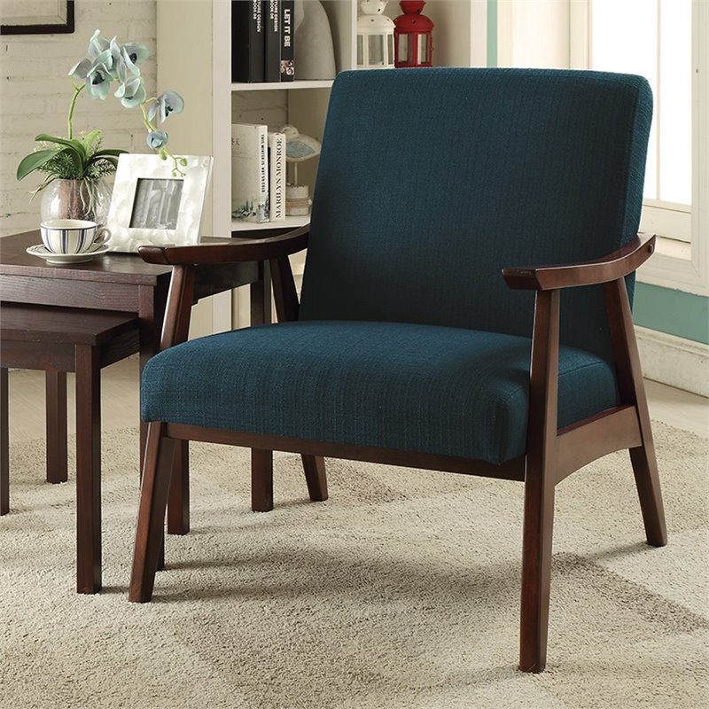 Home Square 2 Piece Fabric Chair with Medium Espresso Frame Set in Azure Blue