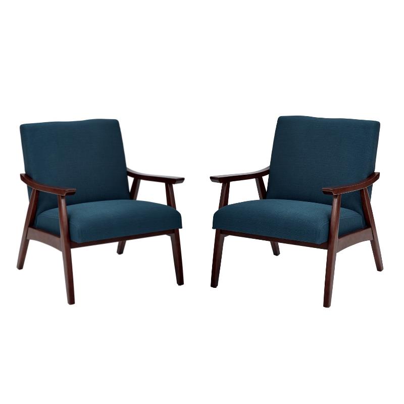 Home Square 2 Piece Fabric Chair with Medium Espresso Frame Set in Azure Blue