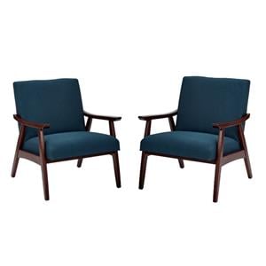 Home Square 2 Piece Fabric Chair with Medium Espresso Frame Set in Azure Blue