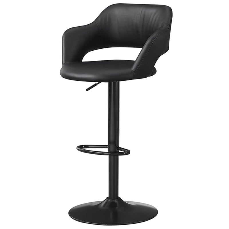 Home Square 2 Piece Faux Leather Adjustable Swivel Bar Stool Set in Black