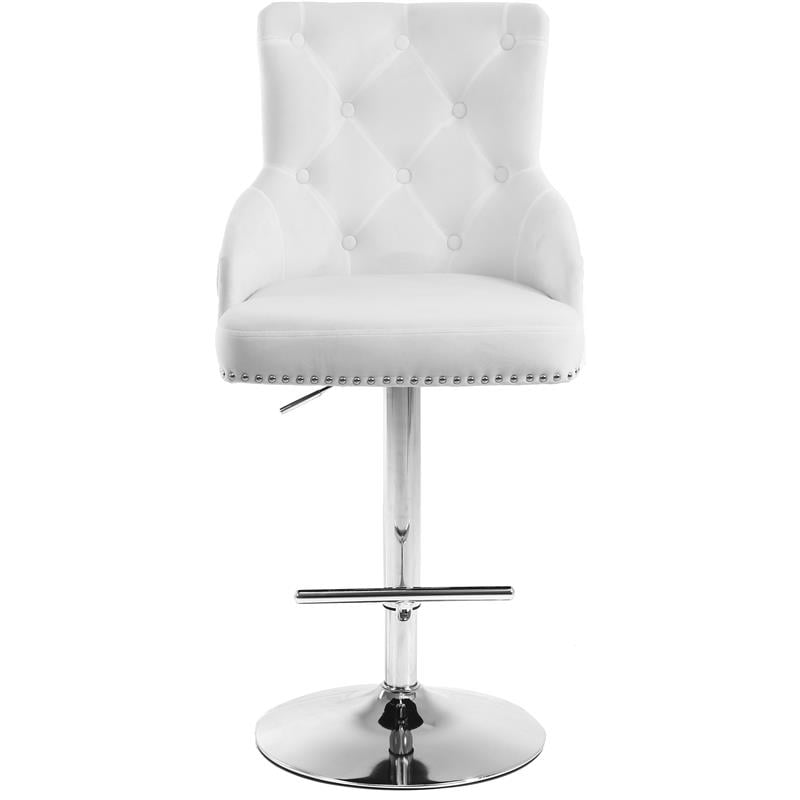 Home Square 2 Piece Swivel Velvet Adjustable Bar Stool Set in White