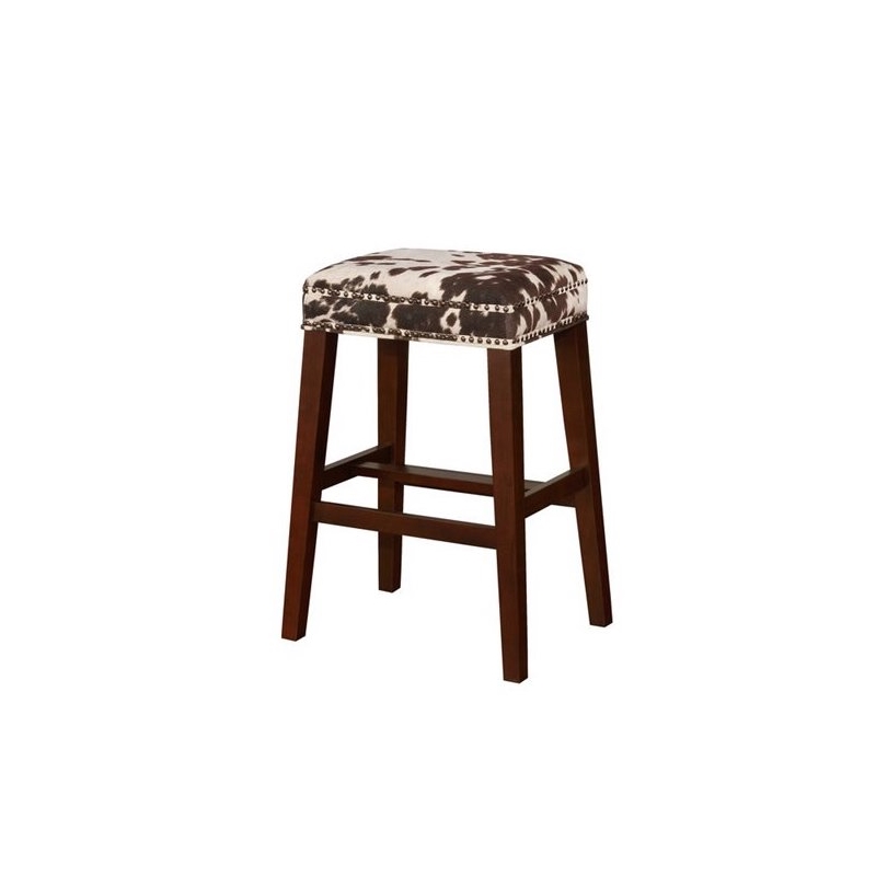 Home Square 2 Piece Wood Cow Print Bar Stool Set in Brown
