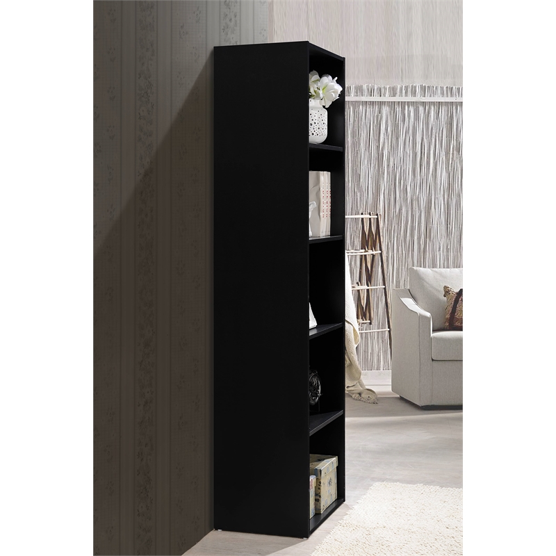 Home Square Five Shelf Wooden Bookcase Set in Black (Set of 2)