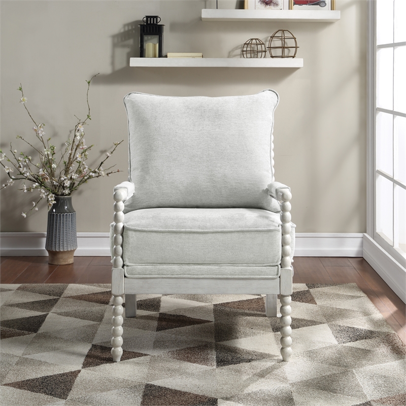 Home Square 2 Piece Fabric Spindle Chair Set with White Frame in Smoke Gray