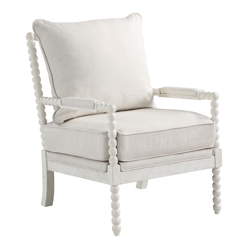 Home Square 2 Piece Fabric Spindle Chair Set with White Frame in Beige