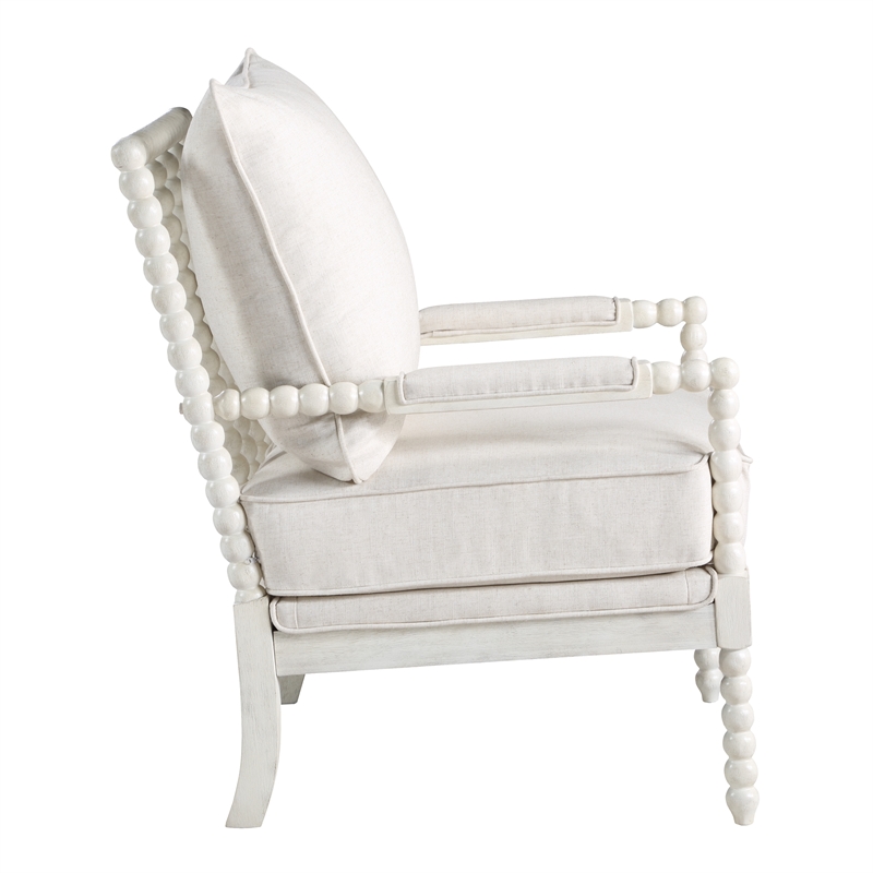 Home Square 2 Piece Fabric Spindle Chair Set with White Frame in Beige