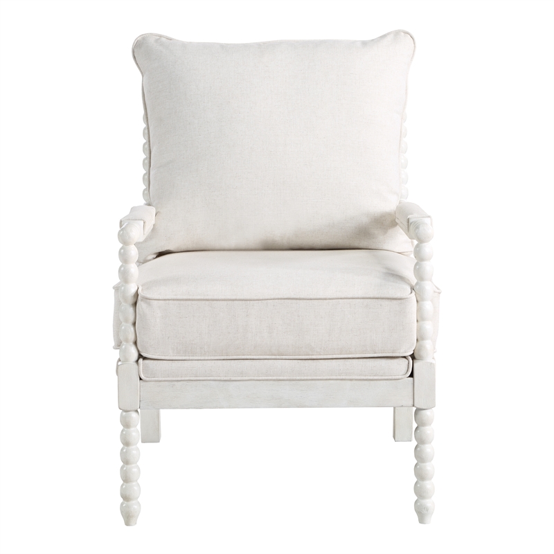 Home Square 2 Piece Fabric Spindle Chair Set with White Frame in Beige