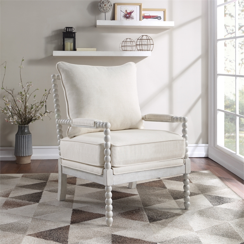 Home Square 2 Piece Fabric Spindle Chair Set with White Frame in Beige