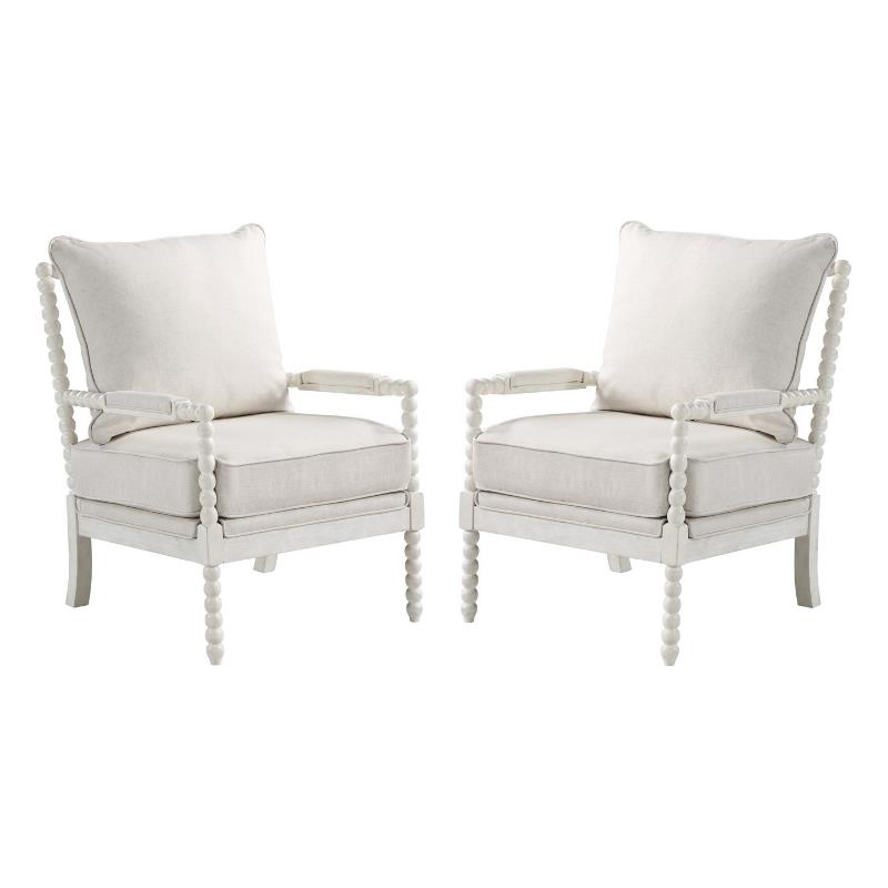 Home Square 2 Piece Fabric Spindle Chair Set with White Frame in Beige
