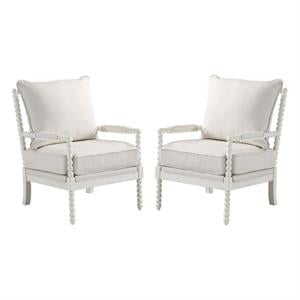 Home Square 2 Piece Fabric Spindle Chair Set with White Frame in Beige