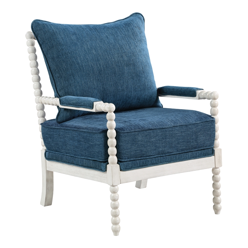 Home Square 2 Piece Fabric Spindle Chair Set with White Frame in Navy Blue