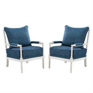 Home Square 2 Piece Fabric Spindle Chair Set with White Frame in Navy Blue