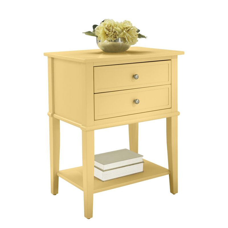 Home Square 2 Drawer Wood Accent Table Set in Yellow (Set of 2)