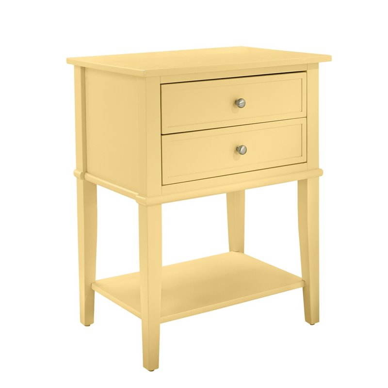 Home Square 2 Drawer Wood Accent Table Set in Yellow (Set of 2)