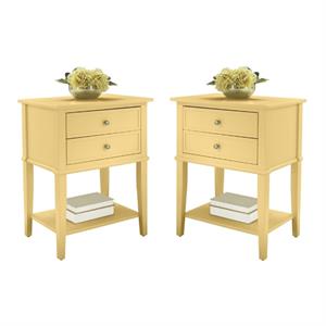 Home Square 2 Drawer Wood Accent Table Set in Yellow (Set of 2)