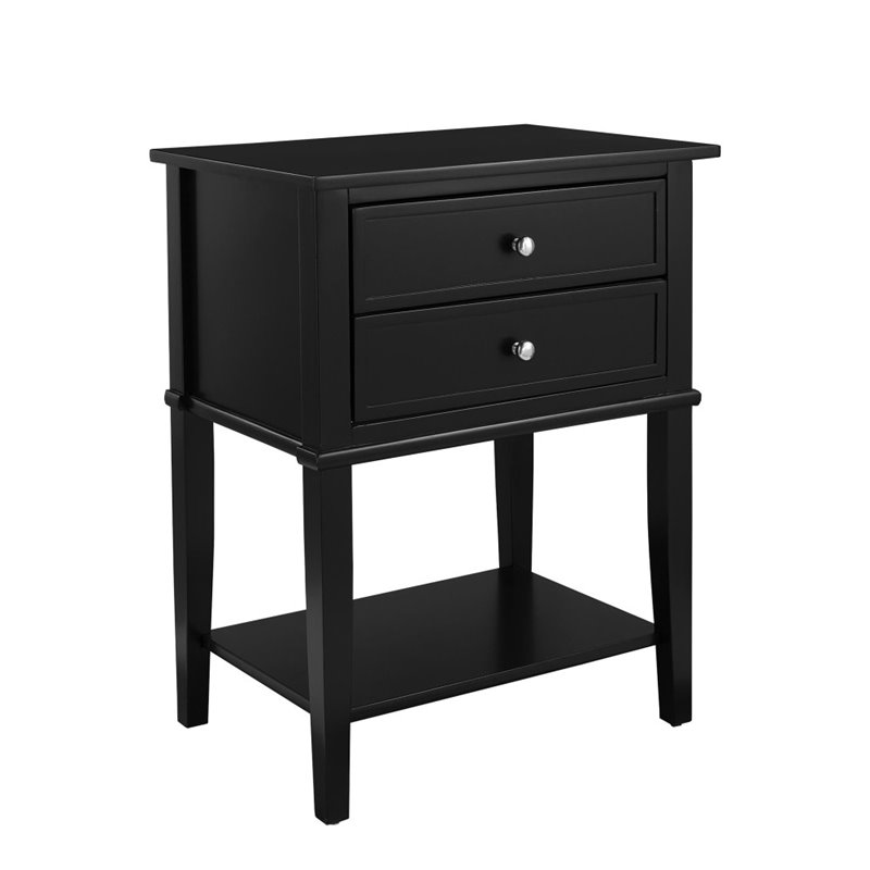 Home Square 2 Drawer Wood Accent Table Set in Black (Set of 2)