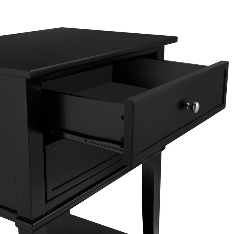 Home Square 2 Drawer Wood Accent Table Set in Black (Set of 2)