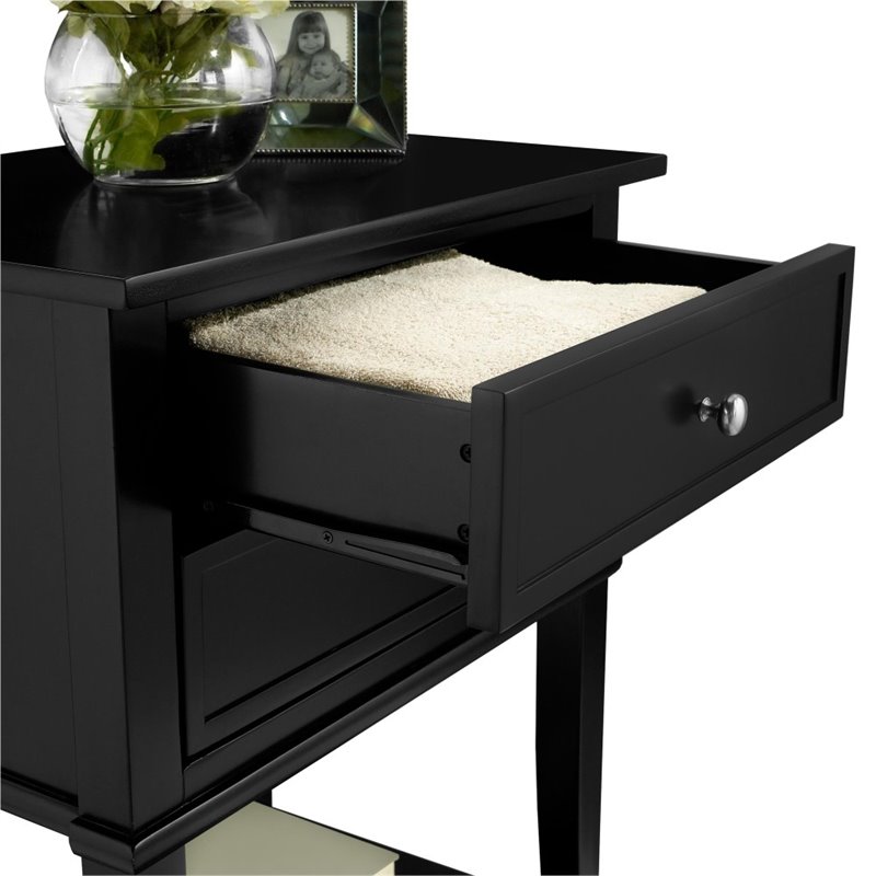 Home Square 2 Drawer Wood Accent Table Set in Black (Set of 2)