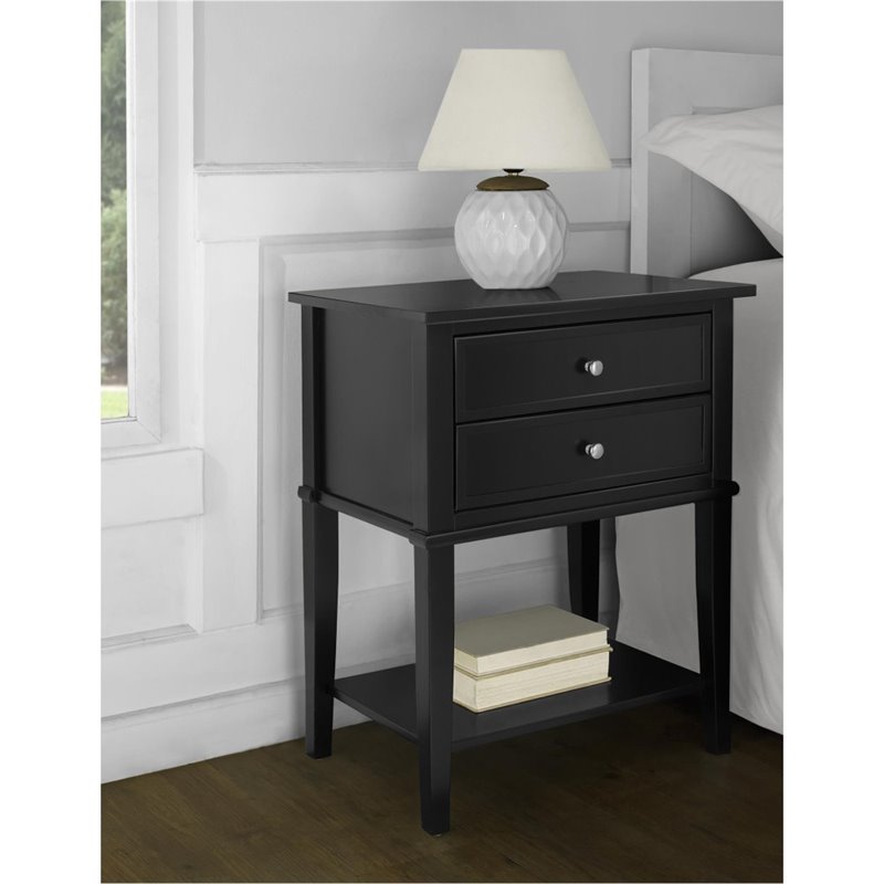 Home Square 2 Drawer Wood Accent Table Set in Black (Set of 2)