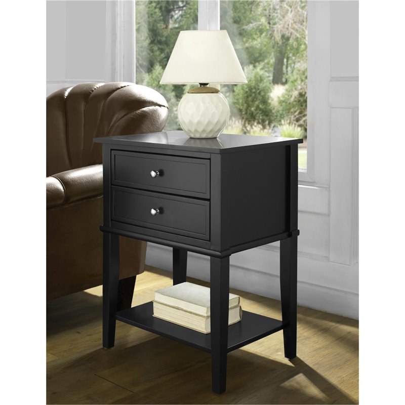 Home Square 2 Drawer Wood Accent Table Set in Black (Set of 2)