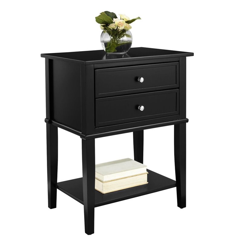 Home Square 2 Drawer Wood Accent Table Set in Black (Set of 2)
