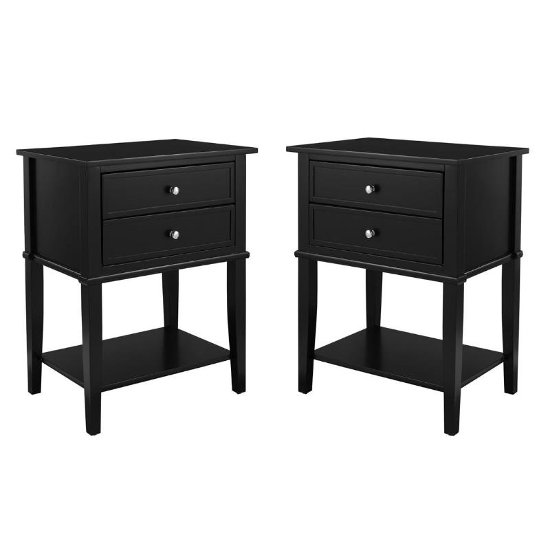 Home Square 2 Drawer Wood Accent Table Set in Black (Set of 2)